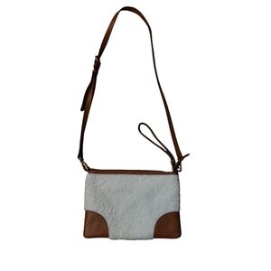 J Jill Winter's Day Sherpa Fleece & Leather Crossbody Handbag Wristlet Purse